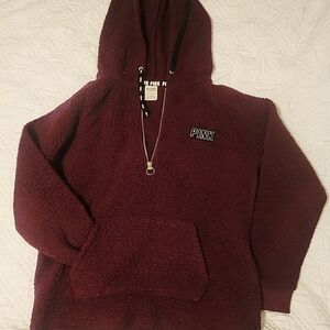 PINK Victoria's Secret Maroon Sherpa Pullover